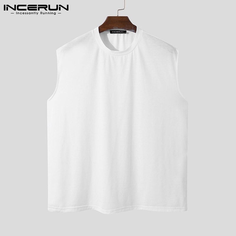 Áo thun nam INCERUN không tay đơn giản cổ tròn màu trơn thời trang