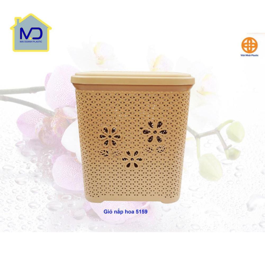 (hot) Giỏ nhựa, làn nhựa có nắp Việt Nhật 5159 - Giỏ nắp hoa, Làn nắp hoa, sọt đựng quần áo, đồ chơi trẻ em tiện lợi