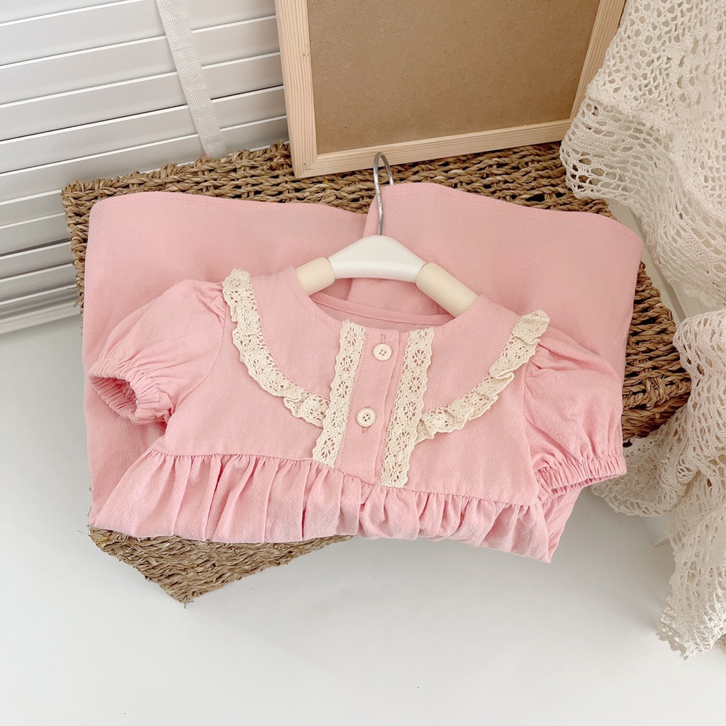 VÁY HÈ CỘC TAY VIỀN NGỰC REN CHO BÉ GÁI 1-6 TUỔI- CHẤT THÔ HÀN MỀM