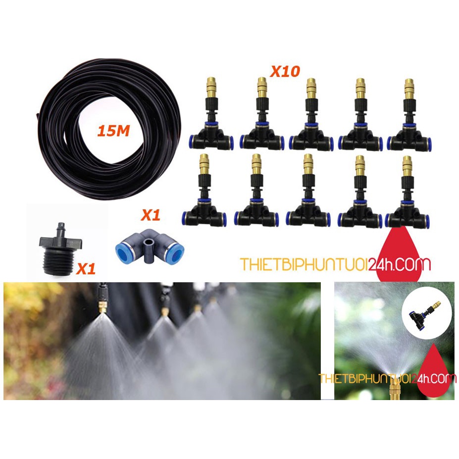 Trọn bộ phun sương tưới cây 10 béc đồng cho vườn cây vườn rau vườn lan không cần máy bơm - MHL
