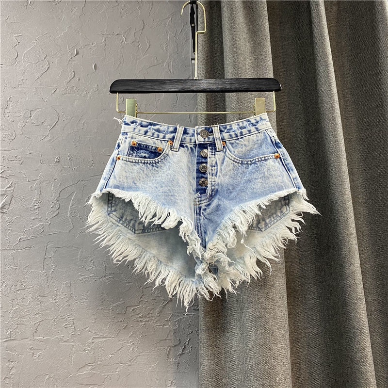 Quần Short Denim Chữ A Lưng Cao Ống Rộng Thời Trang Mùa Hè Phong Cách Hàn Quốc Cho Nữ