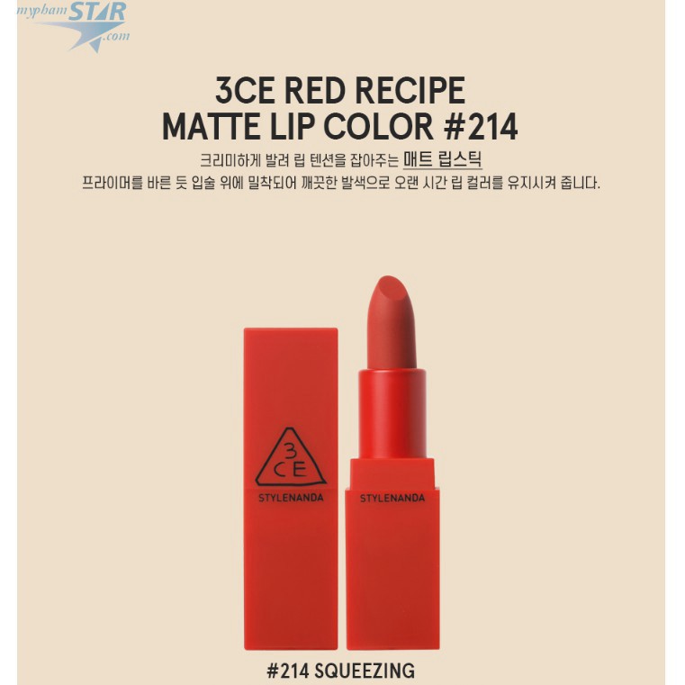 [CHINH HÃNG] Son 3CE Red Recipe Lip Color - #211,#212,#213,#214,#215 - Hàn Quốc