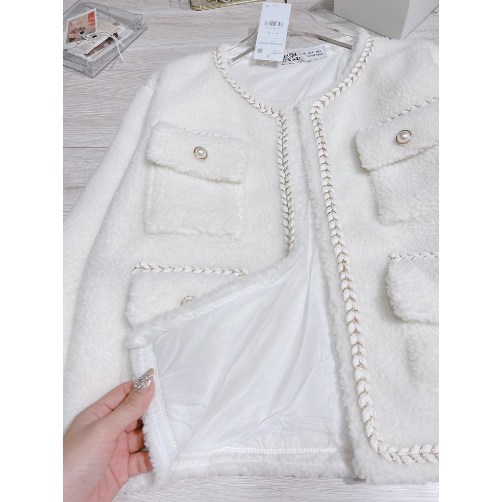 (2 LỚP) ÁO KHOÁC LÔNG TRẮNG VIỀN DẠ CÚC NGỌC CHẤT LÔNG MỊN SIÊU XINH XẮN | BigBuy360 - bigbuy360.vn
