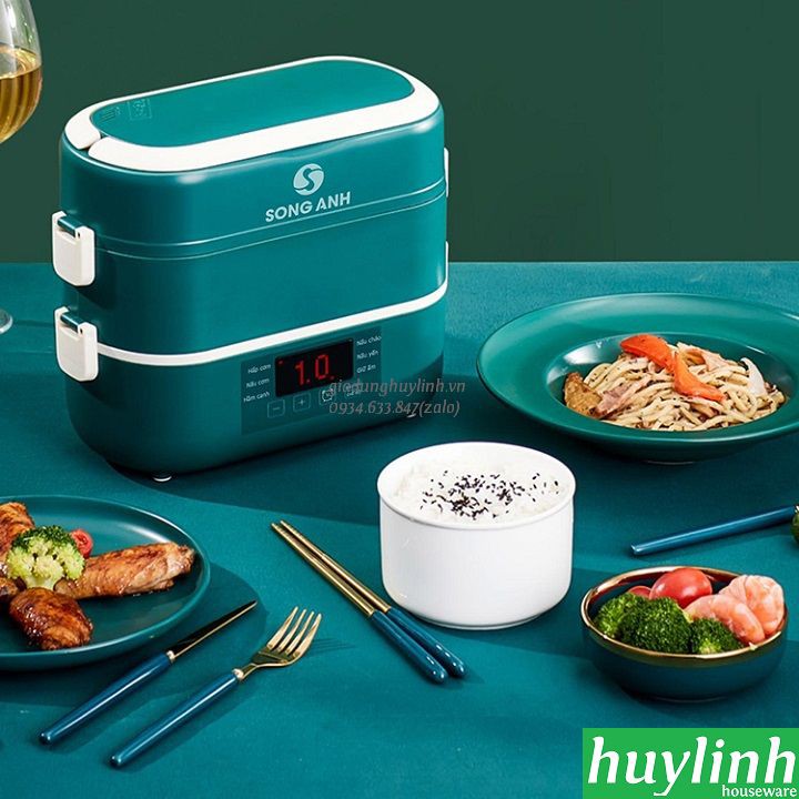 Hộp cơm hâm nóng thông minh Song Anh - 4 ngăn sứ 2 lít [Green Line RW-18]