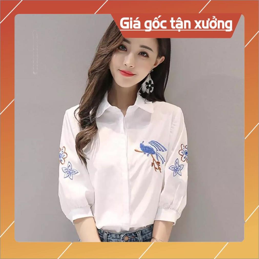 [Chất lượng số 1] Áo sơ mi nữ trắng tay lở thêu hoạ tiết siêu xinh chất lụa mềm mịn