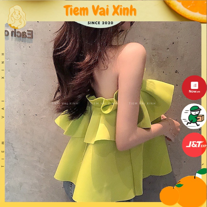 Áo Kiểu Croptop 🍊[Tiệm Vải Xinh]🍊 Áo Kiểu Quây Ngực 2 Tầng Hàng Quảng Châu Ct025