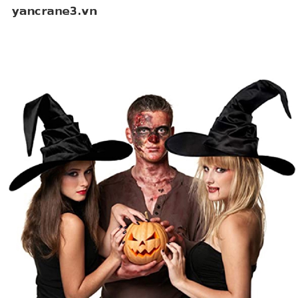 Mũ Phù Thủy Màu Đen Hóa Trang Halloween Góc Gập Unisex {yancrane3.vn}