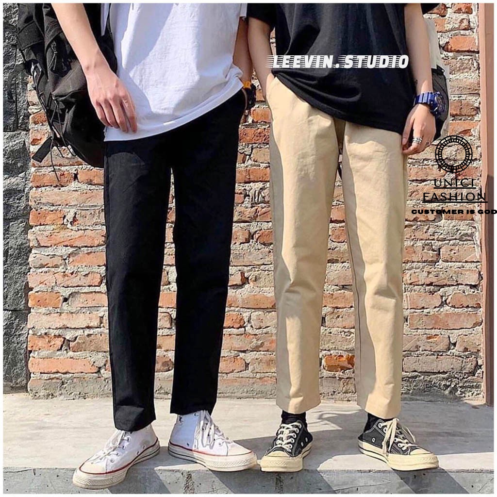 Quần Baggy Nam Nữ KAKI Ống Suông Unisex - Kiểu quần kaki đen và be tan Unici QD05