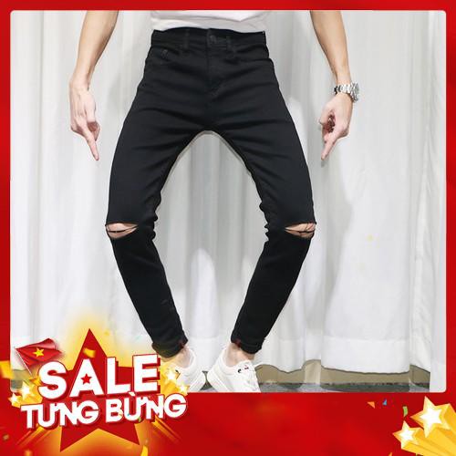 QUẦN JEAN NAM ĐEN RÁCH CO GIÃN DÁNG TRƠN ỐNG CÔN KIỂU DÁNG HÀN QUỐC 102 - Siêu HOT