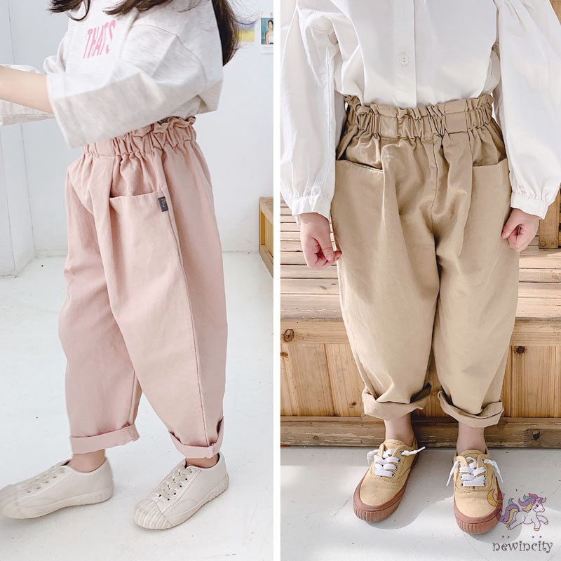 Quần Cotton Lưng Cao Xinh Xắn Theo Phong Cách Hàn Quốc Dành Cho Bé