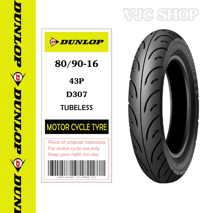 Lốp (vỏ) xe SH Mode trước 80/90-16 TL + sau 100/90-14 TL Dunlop D307 chính hãng