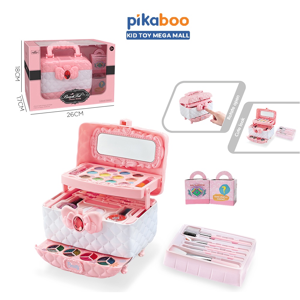 Đồ chơi trang điểm cho bé gái màu hồng cao cấp Pikaboo bộ đồ làm đẹp chất thật cho bé từ 3 tuổi