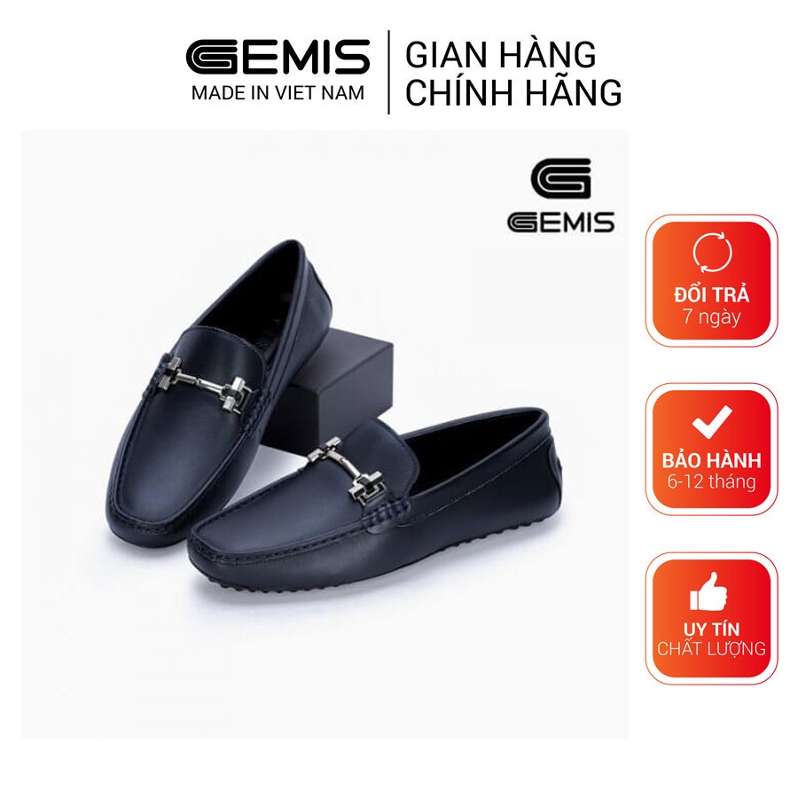 Giày mọi nam da bò cao cấp chính hãng đai khóa GEMIS - GN00179 Đen/Xanh