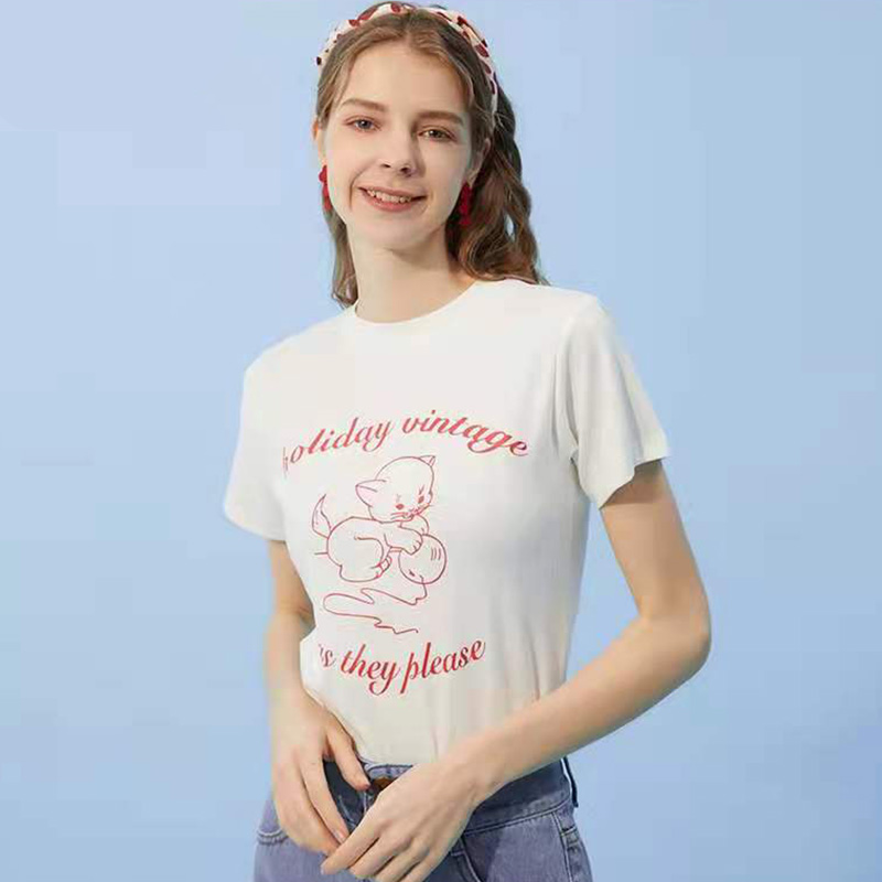 Áo Croptop Tay Ngắn Hoạ Tiết In Phong Cách Hàn Quốc