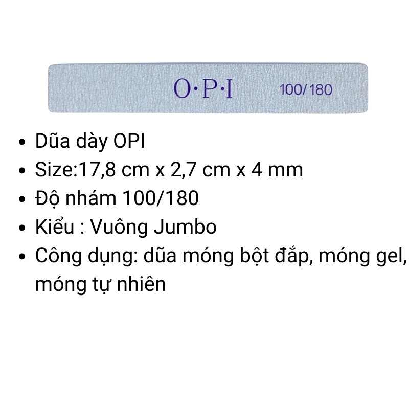 Dũa Móng Tay OPI Lõi Nhựa Cứng Loại Dày Chuyên Dùng Dũa Móng Bột Độ Nhám 100/180