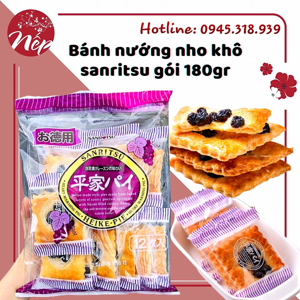 [Date: T12.2022] Bánh nướng nho khô sanritsu gói 180gr (12 cái)