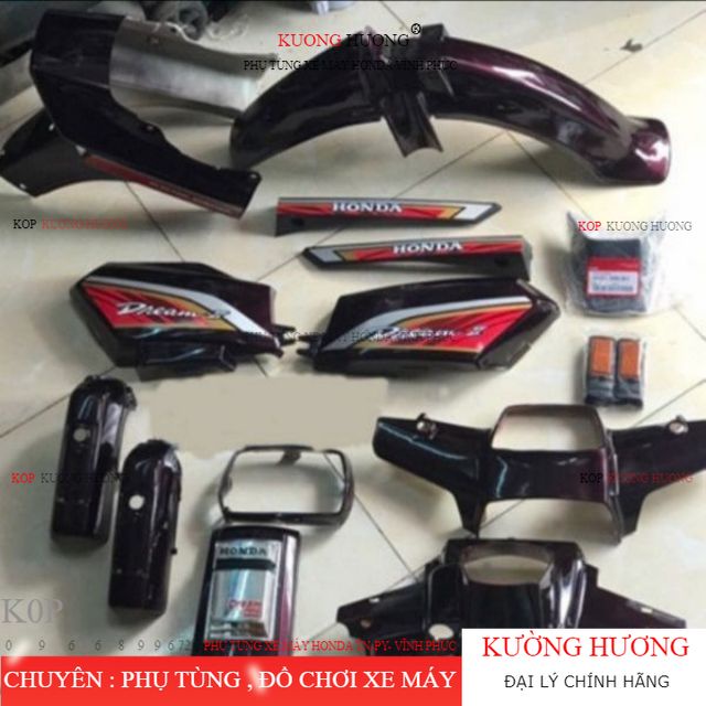 Bộ nhựa / dàn áo xe DREAM Sẵn tem 3 lớp . Nhựa nguyên sinh trắng vn sx .mầu tím nho chuẩn mầu Dream thái (-10%)