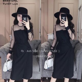 Đầm dự tiệc cực sang, đầm body phối tay lưới