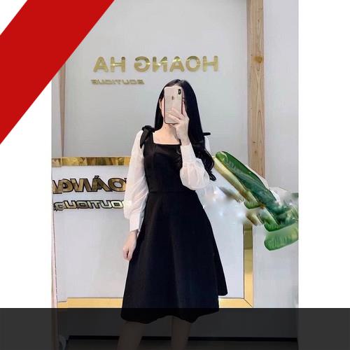 Váy đen Xoè tay voan bồng