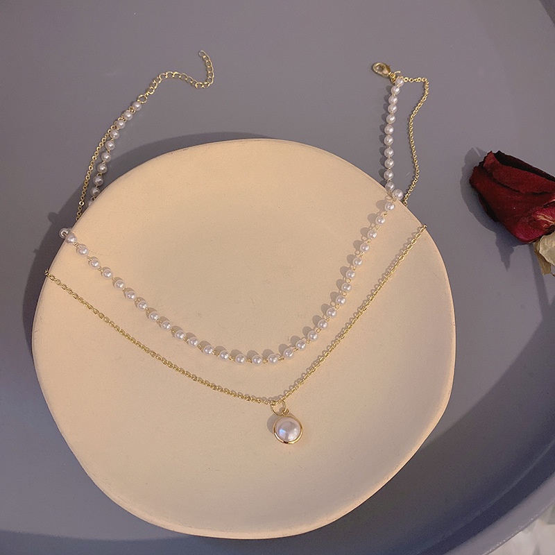 Vòng cổ Bella925 dây chuyền 2 lớp đính ngọc trai nhân tạo sang trọng tặng 1 hộp đựng trang sức