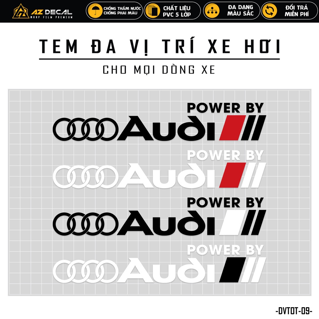 Tem Dán Xe Ô Tô Mẫu Audi Cực Chất | DVTOT-09 | Decal Dán Sườn Oto, Nắp Capo, Cản Sau, Kính Lái, Cánh Cửa Xe