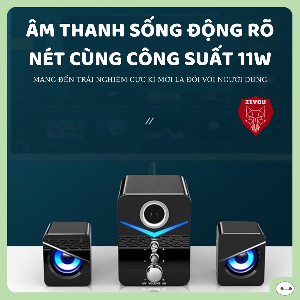 Loa máy tính vi tính để bàn ZIYOU D221 có dây,có led,BASS cực đã nghe nhạc,chơi game,dành cho điện thoại,PC,Latop