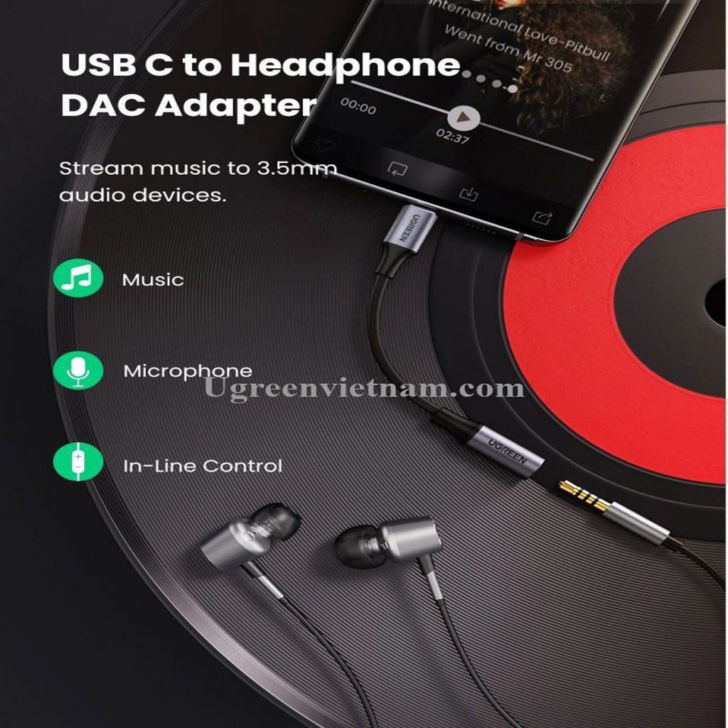 Cáp Chuyển USB Type C Sang Audio 3.5mm Chính Hãng Ugreen 80154 - Hỗ Trợ Nhiều Dòng Điện Thoại , laptop