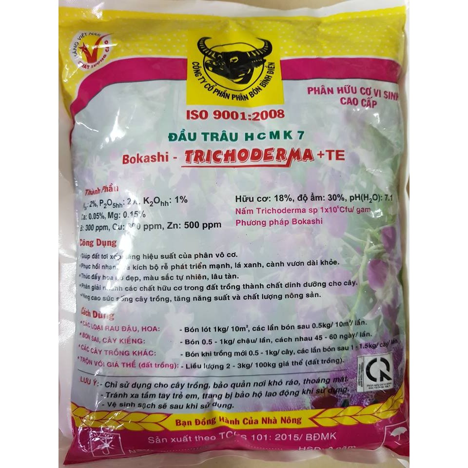 Phân Hữu Cơ Vi Sinh Trichoderma + TE Đầu Trâu 1Kg hạn chế nấm đất