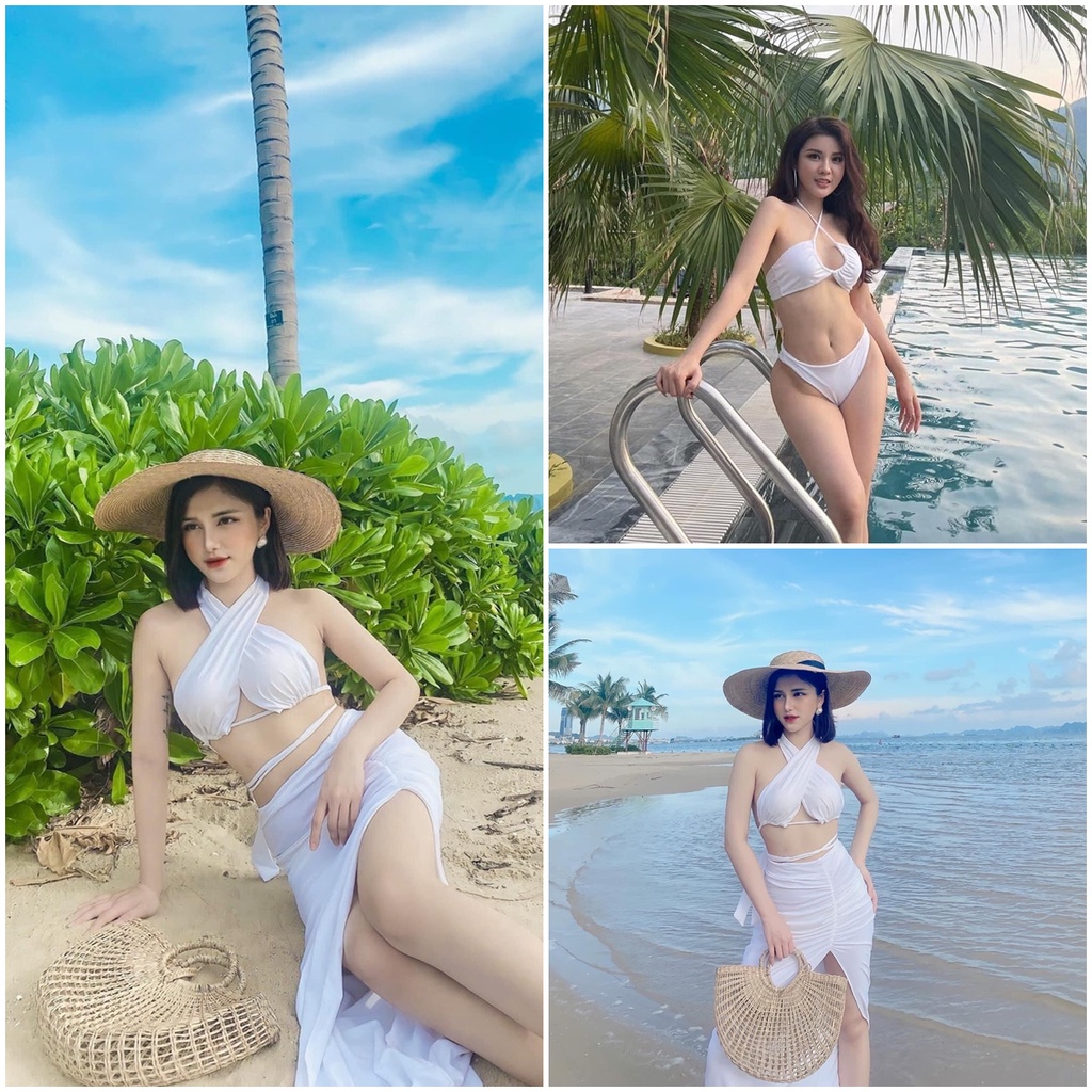 Set bikini 3 chi tiết kèm váy đi biển đồ bơi nữ đẹp cao cấp SET01