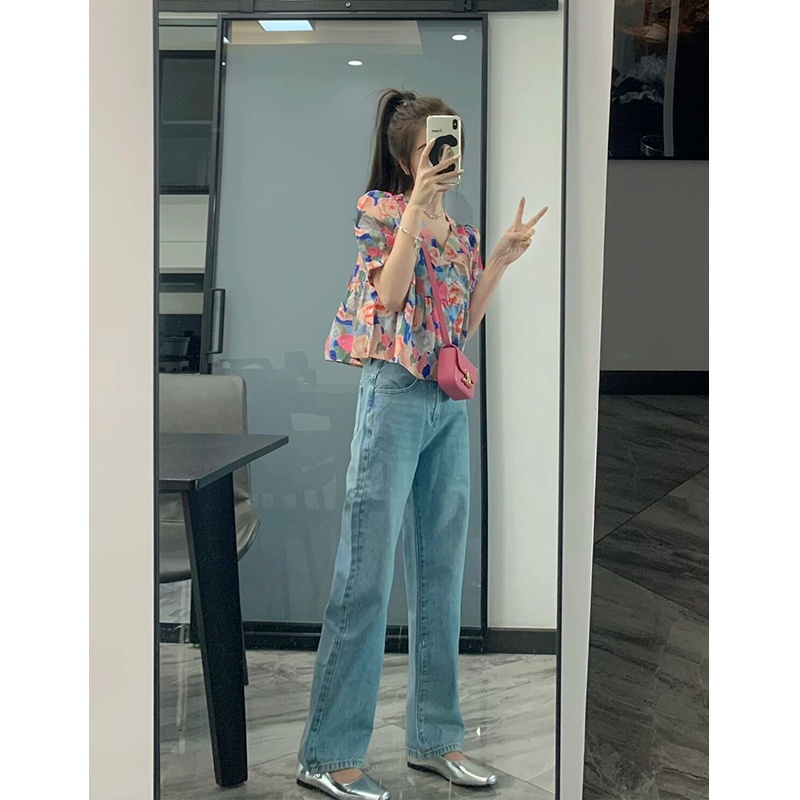 Áo Sơ Mi Ngắn Tay Phồng Ôm Dáng Thời Trang Mùa Hè Phong Cách Pháp Mới Cho Nữ