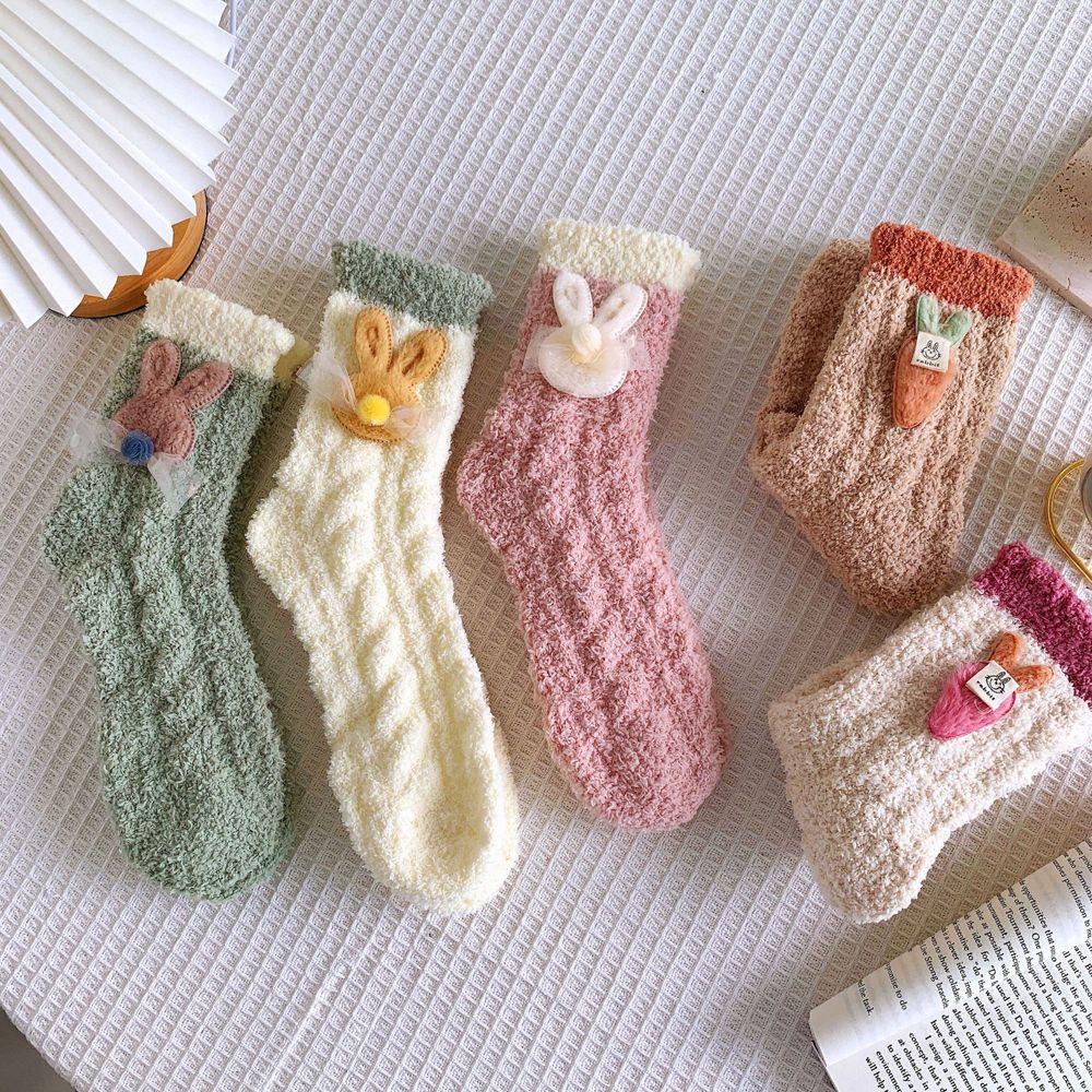 Vớ Ngủ Vải Lông Cừu San Hô Dày Dặn Đính Nơ Hình Củ Cà Rốt Dễ Thương Cho Nữ