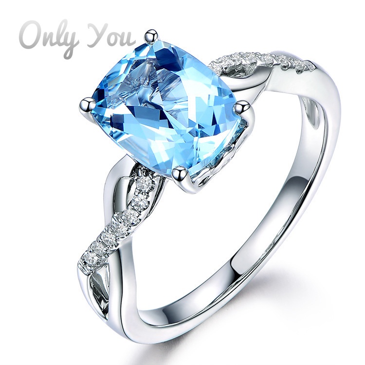 Nhẫn Mạ Bạch Kim 18K Đính Đá Topaz Aquamarine
