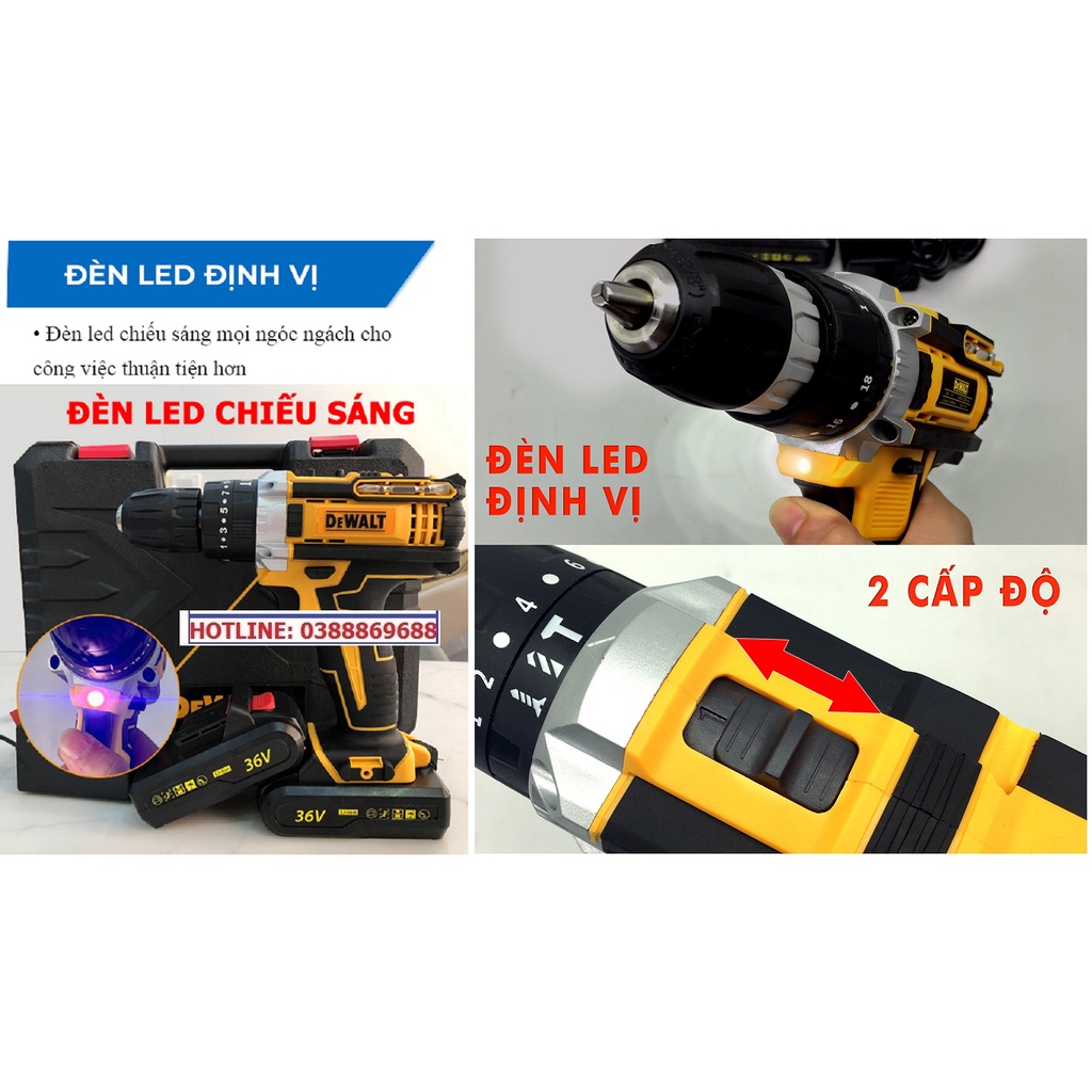 Máy khoan pin 36V 3 chức năng - Tặng bộ phụ kiện 24 chi tiết, Lõi đồng, Máy bắn vít cầm tay