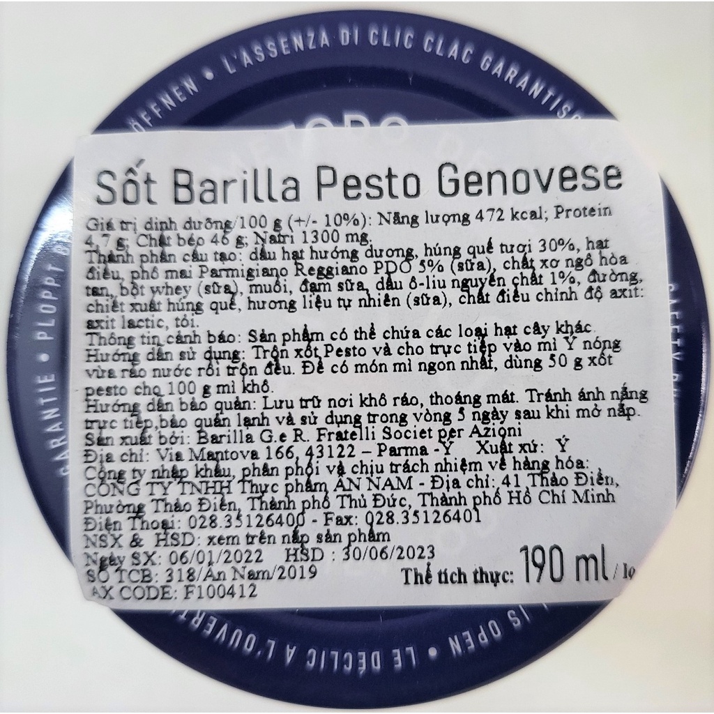 [Lọ 190g] XỐT PESTO [Italia] BARILLA Alla Genovese (anm)
