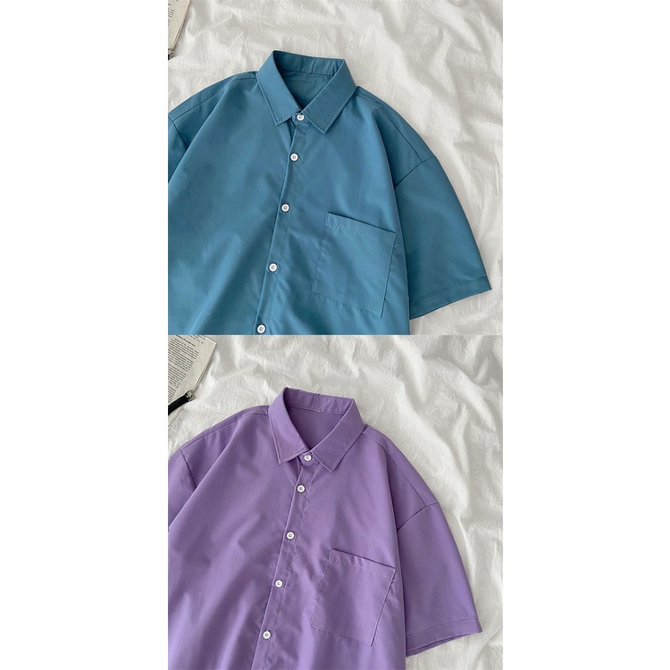 Áo Sơ Mi Tay Ngắn Dáng Rộng Màu Sắc Đơn Giản Thời Trang Mùa Hè Xinh Xắn Dành Cho Nữ