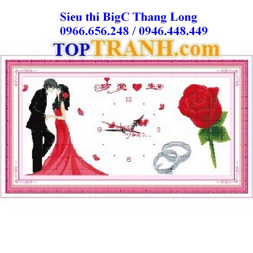 Tranh thêu chữ thập đồng hồ cô dâu chú rể 8194 tranh đám cưới, chưa thêu