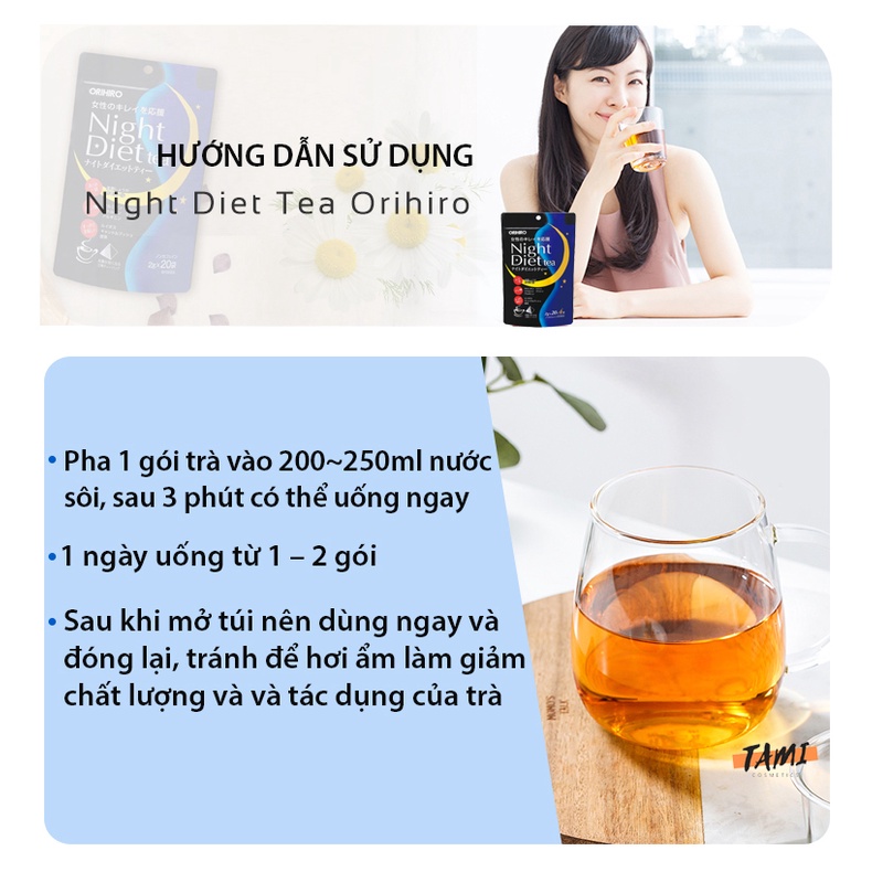 Trà giảm cân Night Diet Tea Orihiro Nhật Bản thải độc cơ thể và cải thiện chất lượng giấc ngủ gói 24 túi lọc TM-OR-NI01