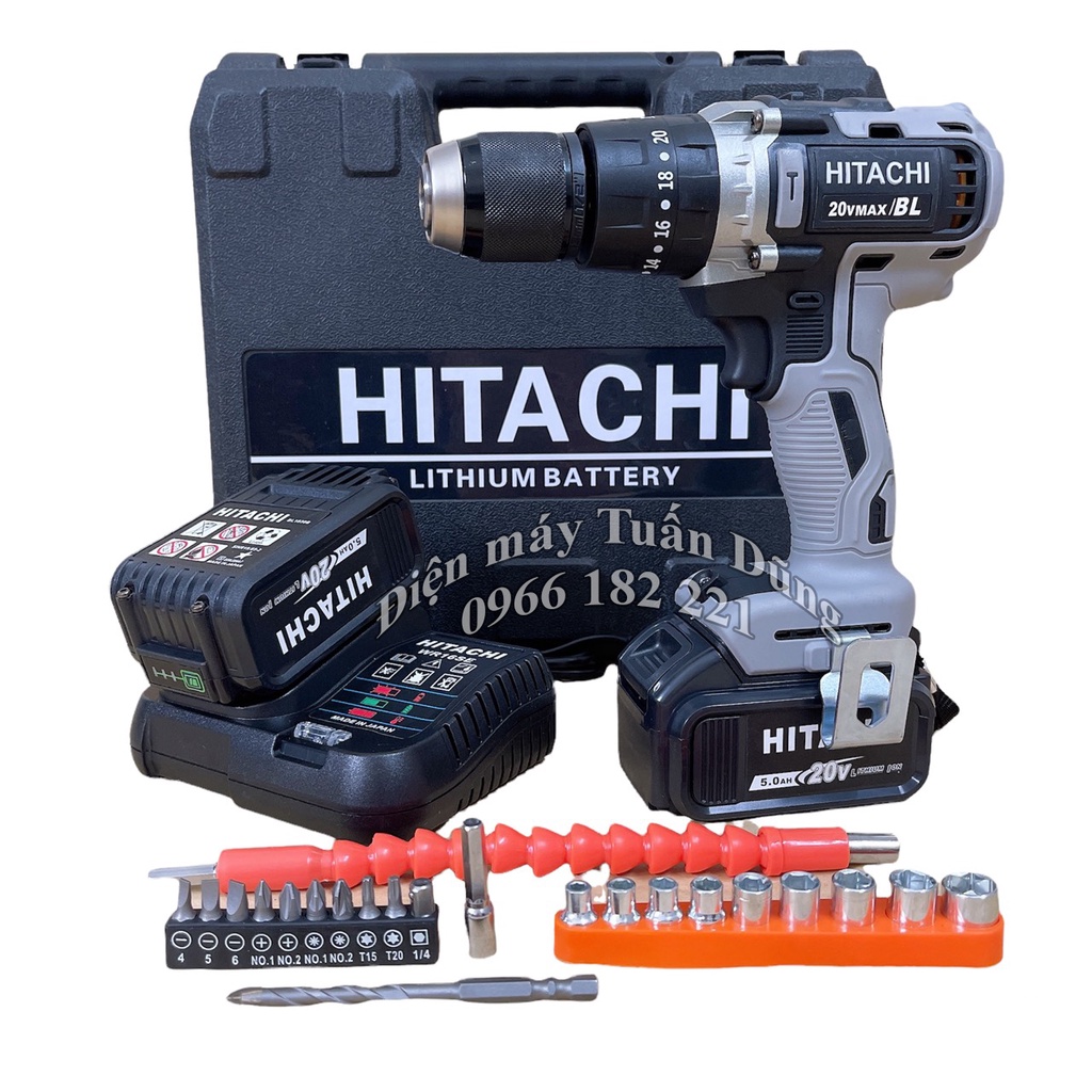 Máy khoan dùng pin Hitachi 20V Động Cơ Không Chổi Than Đầu kẹp 13ly Hà