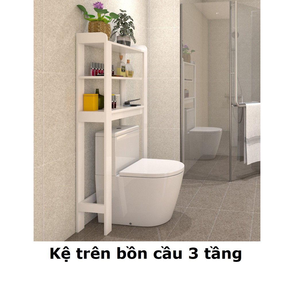 Kệ để đồ đa năng phòng tắm để sau bệt (bồn cầu) 3 tầng nắp ráp bằng nhựa composite cao cấp siêu chịu nước