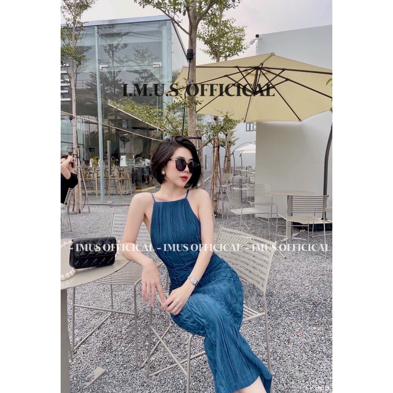 AMBER DRESS - Đầm Body Cổ Yếm Màu Coban, Đầm Body Thun Dập Nổi Xẻ Tà- IMUS Thiết Kế Nữ
