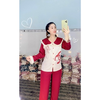 Đồ bộ mặc nhà pijama tiểu thư lụa latin tay dài quần dài chanel