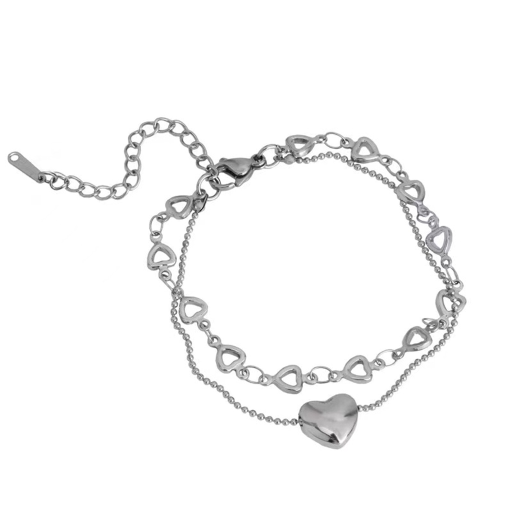 Vòng Đeo Tay Dây Xích Mặt Hình Trái Tim Khoét Rỗng Thời Trang Dành Cho Nữ