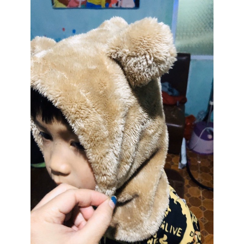 Mũ lông cừu tai gấu kín tai cho bé trai bà
