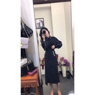 Set sơ mi viền chân váy vạt chéo