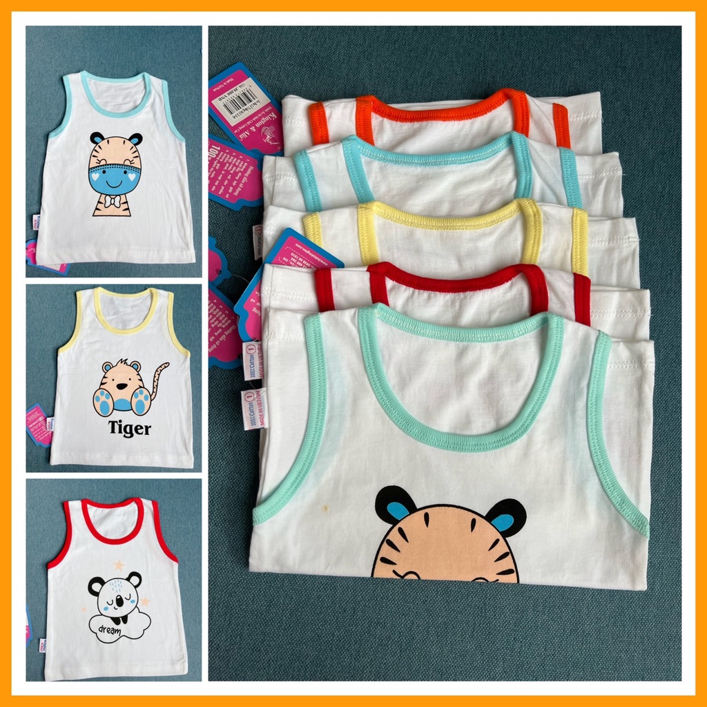 Áo ba lỗ bé trai cotton 100% mềm mịn in hình ngộ nghĩnh
