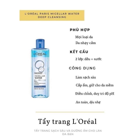 Nước Tẩy Trang Loreal Paris 3-in-1 Micellar Water [Chính Hãng]