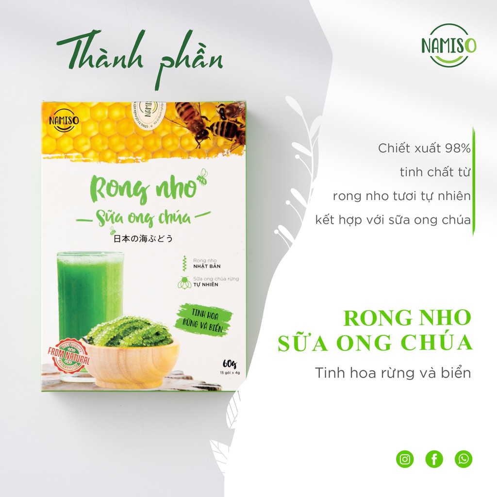 Rong nho sữa ong chúa Namiso hộp 15 gói giúp giữ dáng, đẹp da tăng cường sức khỏe.