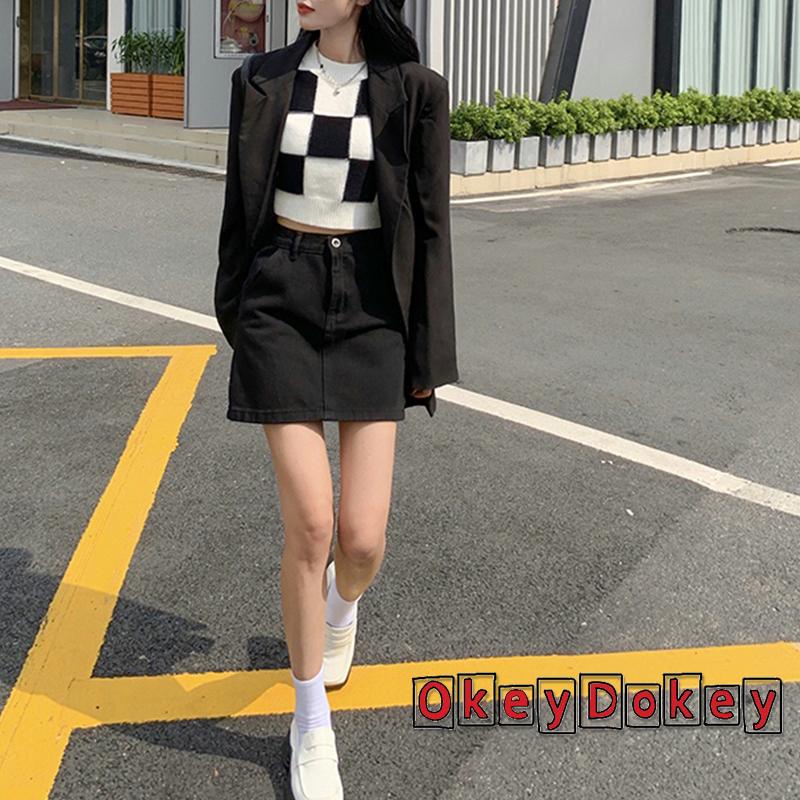 Áo sweater croptop tay dài dệt kim họa tiết caro cổ điển phong cách thường ngày dành cho bạn nữ