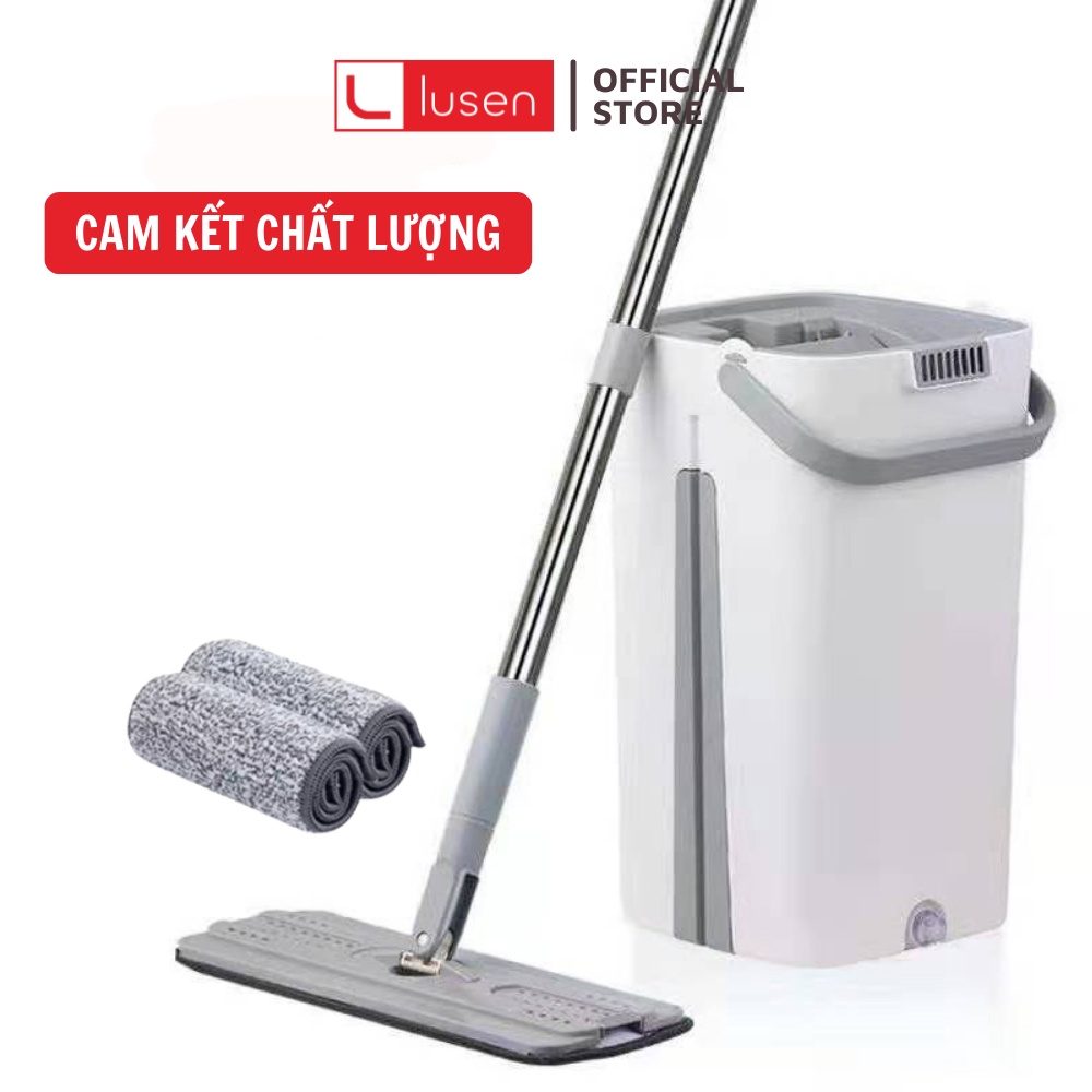 Cây lau sàn nhà thông minh cao cấp kèm thùng tự vắt 2 ngăn đa năng, Bộ chổi lau xoay 360 độ tiện dụng kèm 2 bông lau