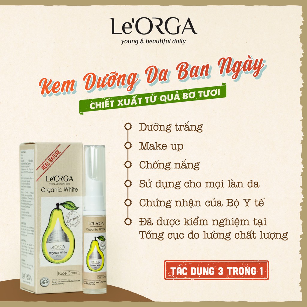 Kem Dưỡng Trắng Da Ban Ngày Le'Orga - 3 Trong 1 Cho Da Khô, Nhạy Cảm Giúp Trắng Da, Chống Nắng, Trẻ Hóa 10ml